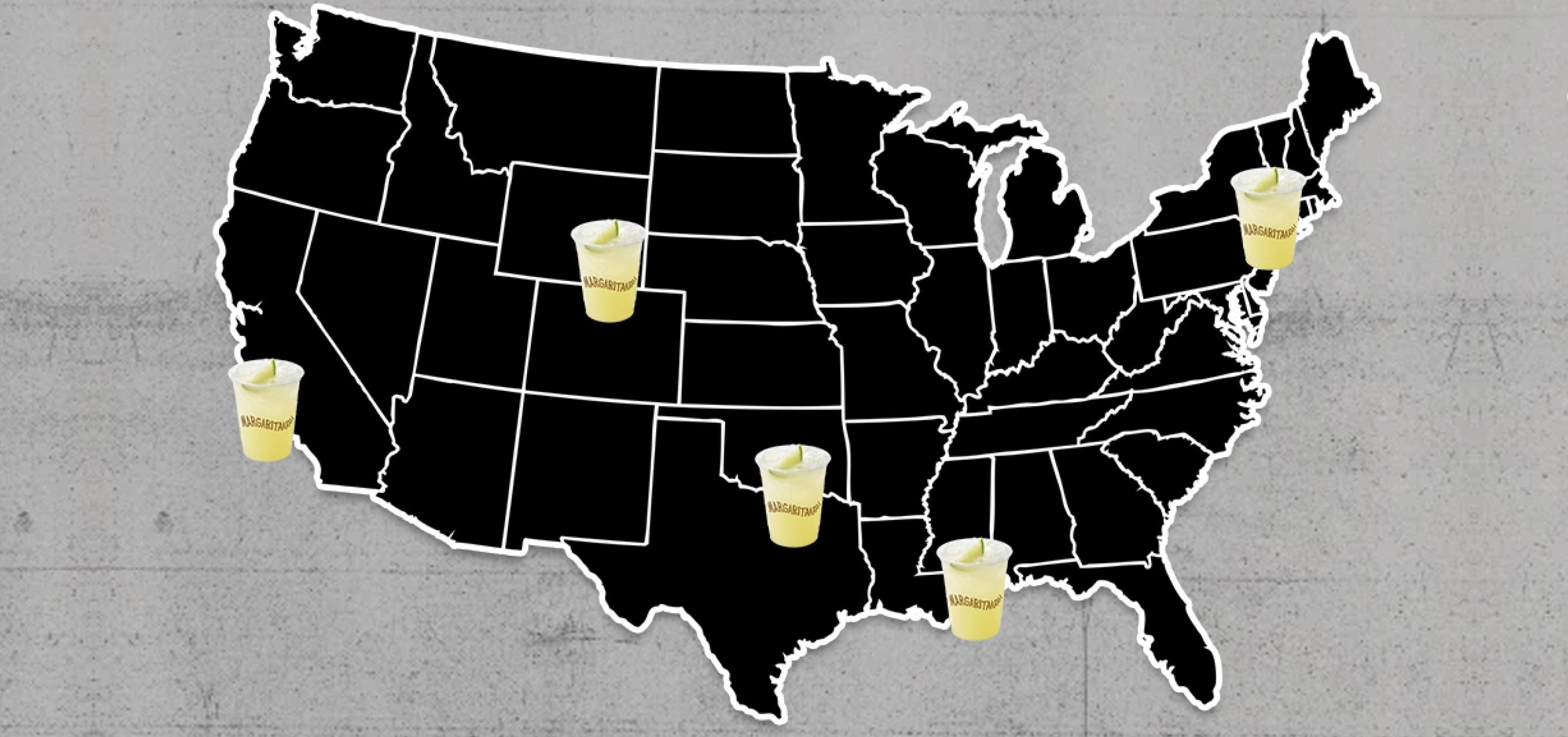 A map of the United States with Chipotle Margaritas marking the five Summon the Spirits Tour stops. (as noted in the text below).